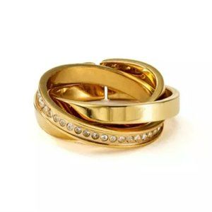 NWT Vita Fede Cassio Swarovski Pave Modular Yellow Gold Interlocking Ring Stack